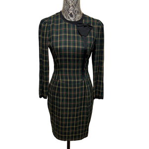 All Week Long Plaid Long Sleeve Sheath Dress Crew Neck Vintage